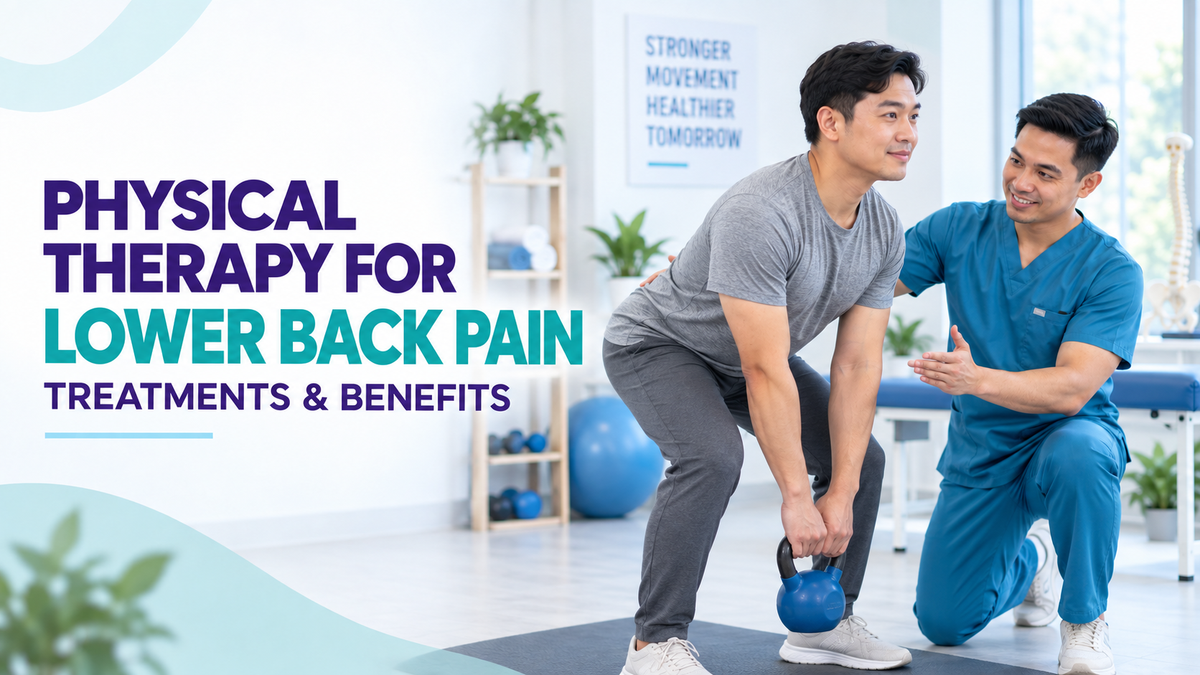 Physical therapist guiding a patient through a safe exercise for lower back pain at AIC Health Hub.