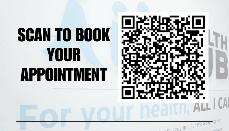 QR code with text 'Scan to book your appointment' on a light blue background